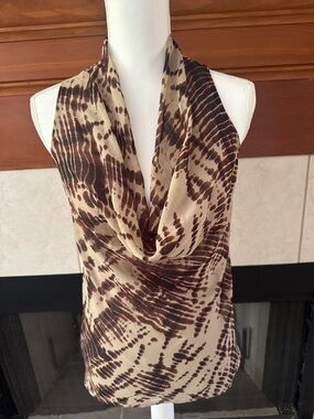 Sleeveless Cowl Neck Top in Cream and Dark Brown